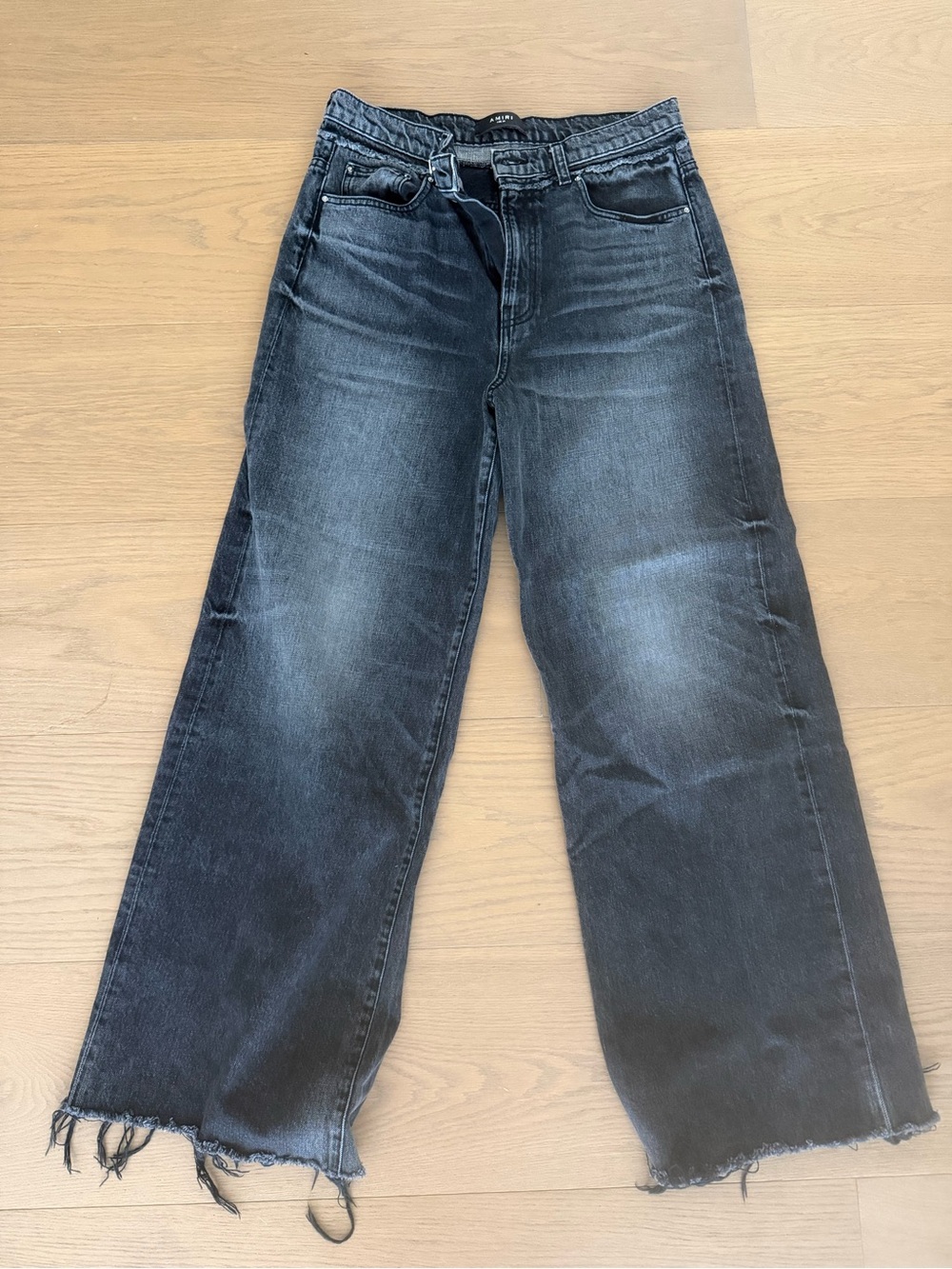 AMIRI Washed Black Wide-Leg Jeans with Frayed Hem Wide-leg jeans